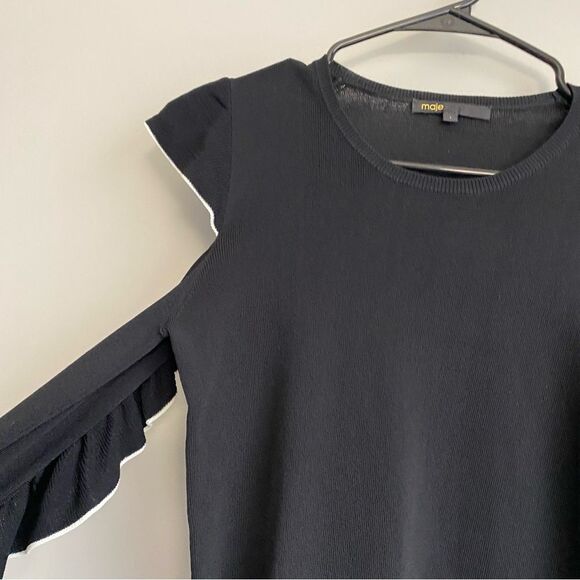 MAJE Madeline Cold-shoulder Sweater In Black - Picture 4 of 6